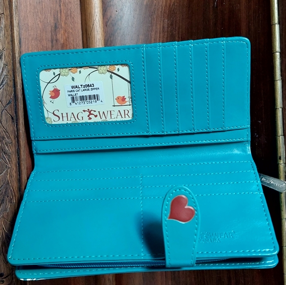 Shagwear Large Zipper Wallet Paris Cat Teal - New - Picture 4 of 5